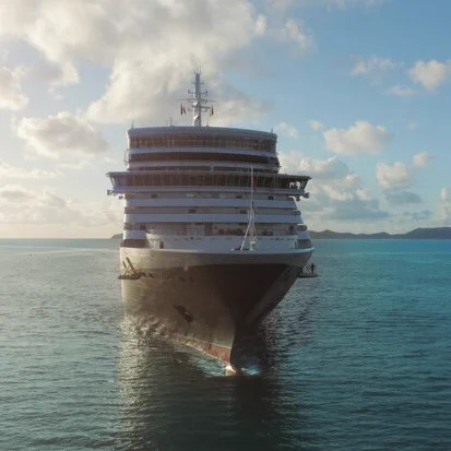 The Cunard Liner, Queen Elizabeth, sailing on the seas. 