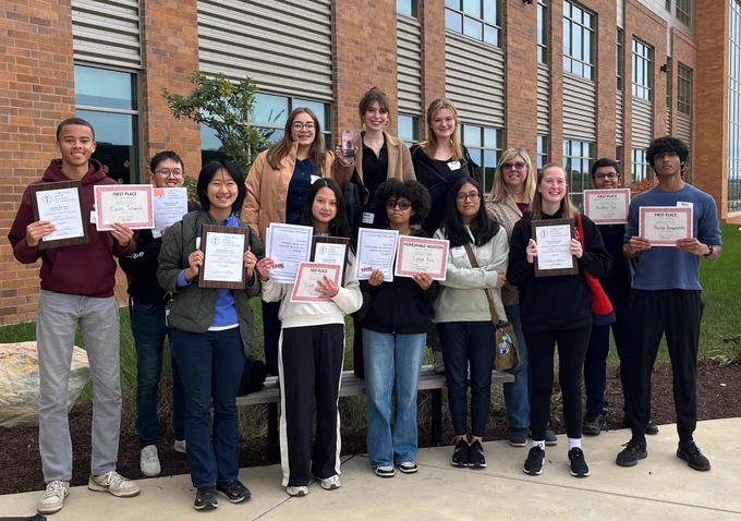 Chantilly High School students pose with their 2026 First Amendment Press Freedom Award