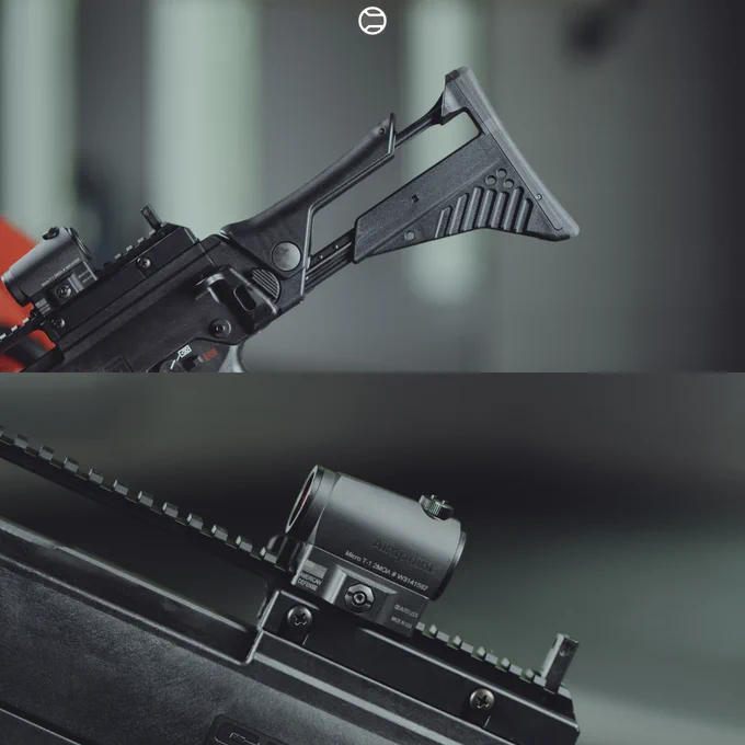 RailScales QTR-LT Stop, RSB/M M-LOK VFG, HTP Solo's M-LOK Scales (Dragon, Black, 1-Slot & 1.5-Slot), G36 GIP MLOK Rails (Short & Long), Halftop Mount for Scout Light Pro Lights | Heckler & Koch G36KA4 IdZ, S5 Tactical SG-36 Receiver, HK SL8/G36 Sight Rail w/ Flip Up Sights (PN: 202961), HK G36 IDZ Concave Stock (PN: 211116), HK G36 30rd Magazine, Aimpoint Micro T1 RDS w/ American Defense MFG T1/T2 Low Mount, B&T MARS 5.56 QD Suppressor, Surefire M340V-Pro Scout Light Pro IR Light w/ CSM-07 Switch. 