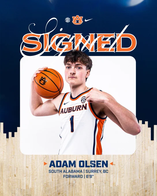 Adam Olsen signs with Auburn for the 26-27 season