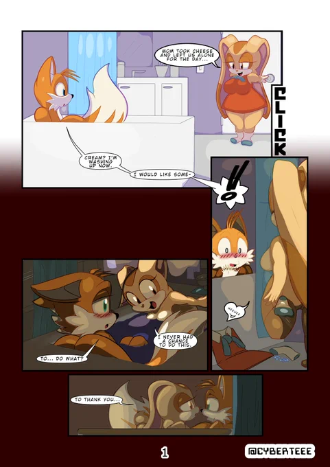 Tails Miles Prower and Cream the Rabbit have a romantic time in a bathroom's bathtub.