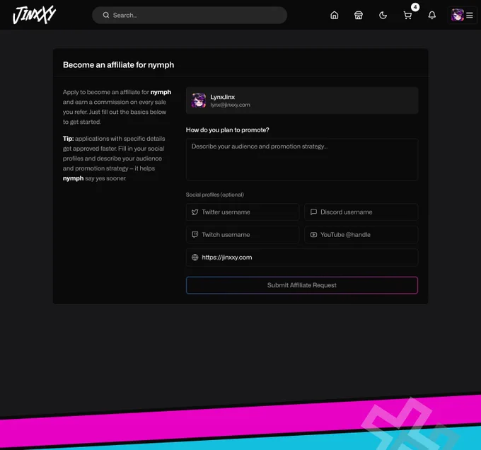 Become an Affiliate page example