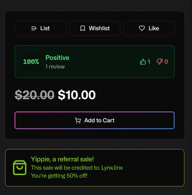 Creator credit on checkout example