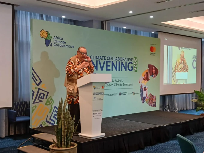 This is a photo of Prof. Chris Gordon addressing audience at the 2026 Africa Climate Collaborative Convening that took place at Nairobi Kenya. 