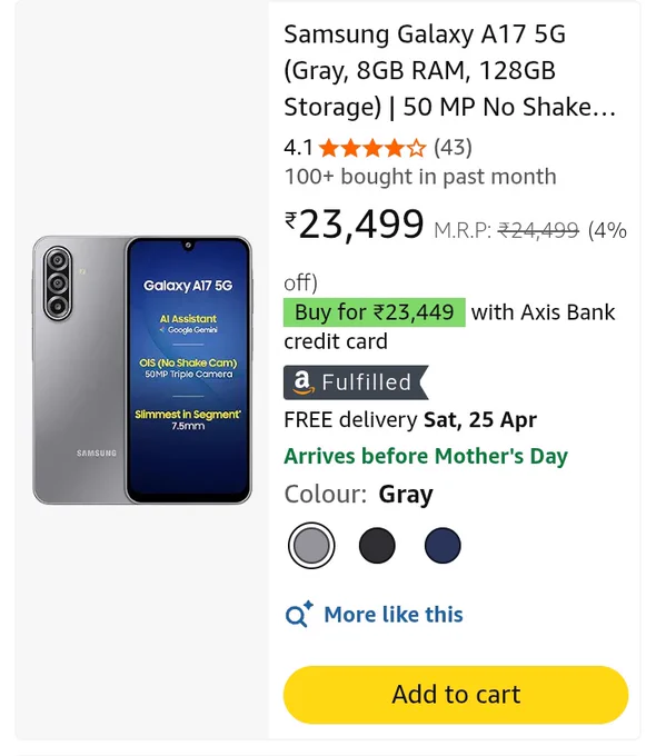 Viewing Samsung Galaxy A17 via amazon.in