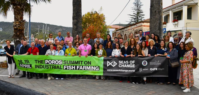 Delegates gather outside Seas Of Change Summit - including Curious PR - Poros, Greece, 2024
