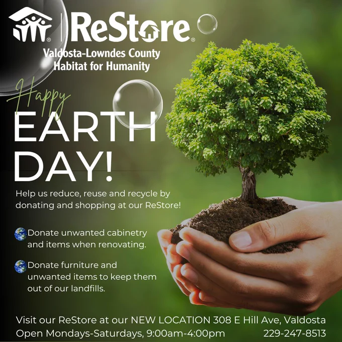 Did you know each year ReStores divert around 3 million pounds from local landfills while helping to fund the critical home repairs and construction of safe, decent homes?

When you renovate consider donating unwanted cabinetry, unused building materials, sinks, toilets, and anything that may be of use to others.

Donating those items, furniture, and other household goods instead of throwing them away make a difference!

Stop by our ReStore’s NEW location and see what we have in stock!
Shop~Donate~Volunteer 
Location: 308 E Hill Ave, Valdosta
Open Monday-Saturday, 9:00am-4:00pm
Learn more about our ReStore at https://www.valdostahabitat.org/ReStore
#ValdostaLowndesCountyHabitatReStore #HabitatReStore #ValdostaLowndesCountyHabitatforHumanity #WeLoveOurCommunity #ShopLocal #HabitatFinds #habitatgeorgia #habitatforhumanitygeorgia