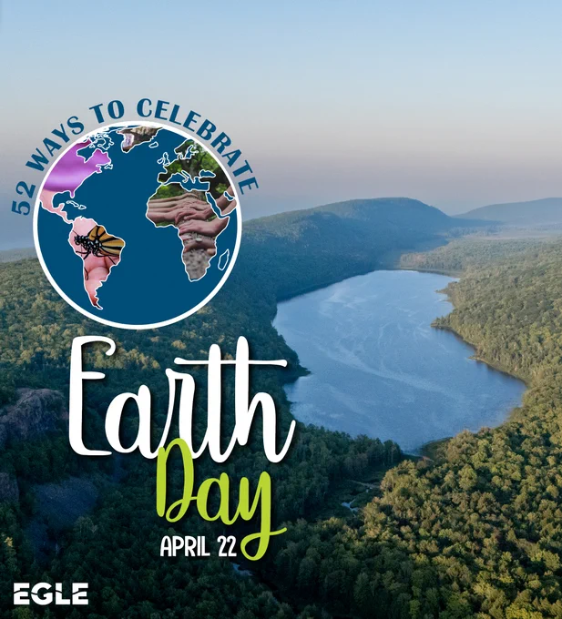 Ariel View of Lake of the Clouds with text that says, '52 Ways to Celebrate Earth Day April 22.'