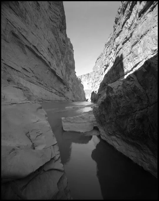 black and white photo of a canyon