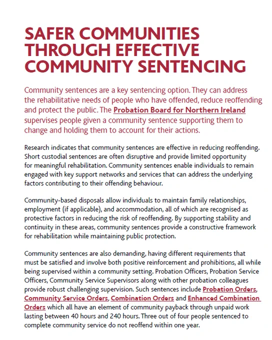 Graphic of the page in Probation News 21 focused on the community sentencing.