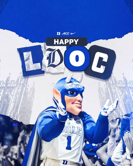 Graphic celebrating the last day of class for Spring 2026. Graphic features the Blue Devil mascot clapping and other Duke branding. 