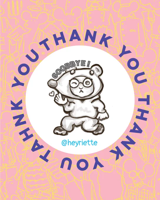 An image of Harri wearing a mouse head and doing a fun pose. With a sweet wink, they bid goodbye.
