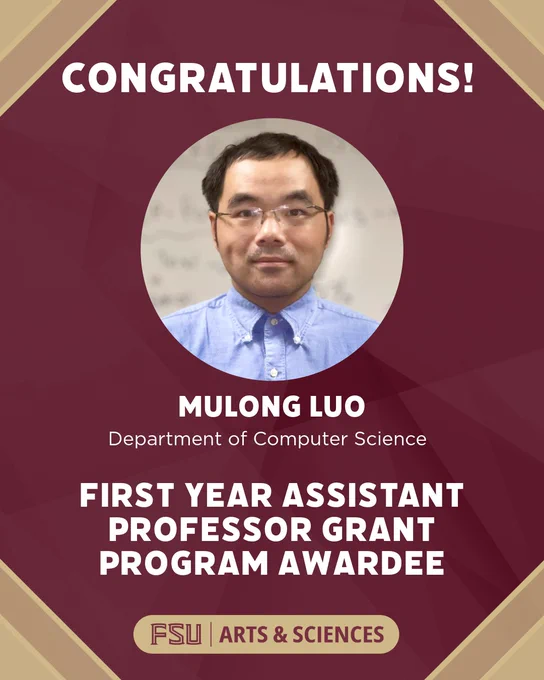 Congratulatory graphic featuring a headshot photo of Mulong Luo.