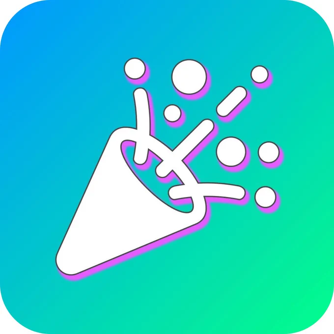 PopTap iOS & iPad app icon. Party popper in with hot pink drop shadow. All in a gradient background of bright blue to bright green.