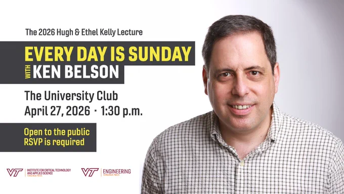 A portrait of Ken Belson with information on the upcoming lecture. 