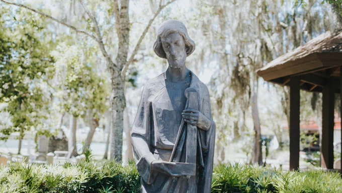 Statue of St Joseph with carpentry tools