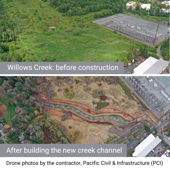 Before and After Drone Photo of Willows Creek