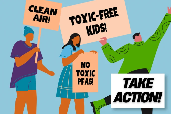 people hold signs with environmental slogans