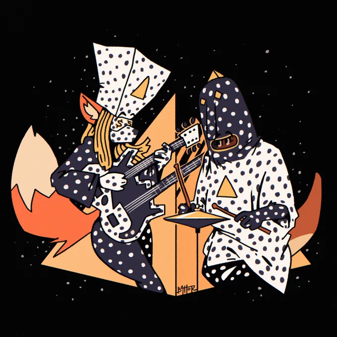 Anthro Fox and Otter wearing iconic Angine de Poitrine outfits.