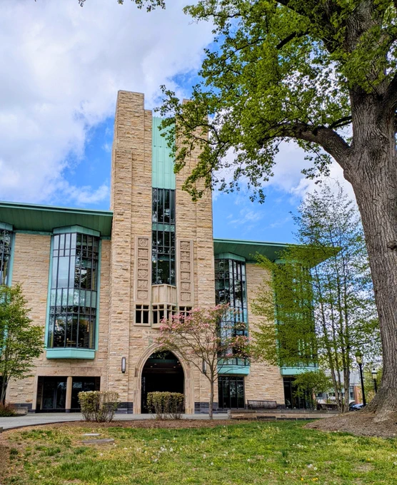 photo of the front of Wright Library at Princeton Theological Seminary in spring, April 2026
