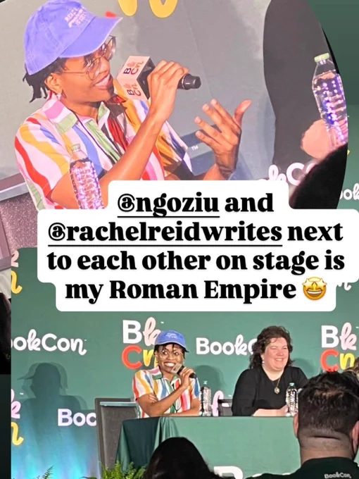 An IG story showing both a  close-up of Ngozi Ukazu and another image of Ngozi Ukazu sitting next to Heated Rivalry author Rachel Reid.