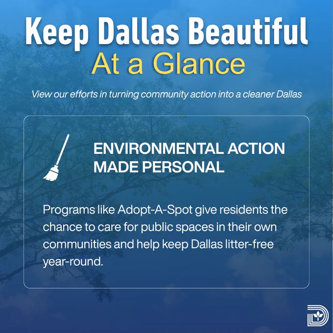 Keep Dallas Beautiful highlights community programs like Adopt-A-Spot that empower residents to maintain litter-free public spaces year-round.
