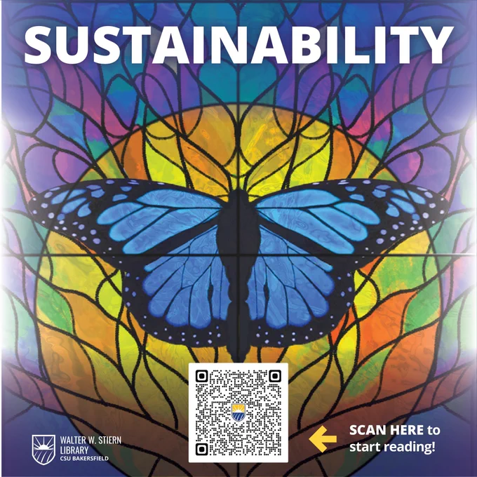 Image text says, "Sustainability / scan here to start reading!"