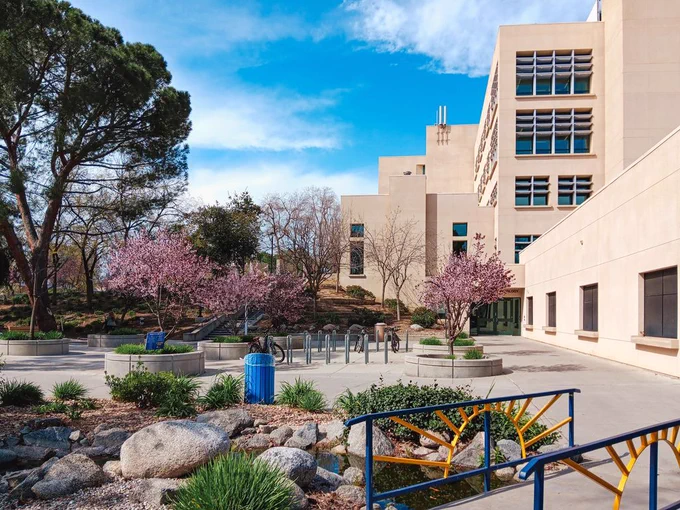 photo of the eastern entrance of the Walter W. Stiern Library