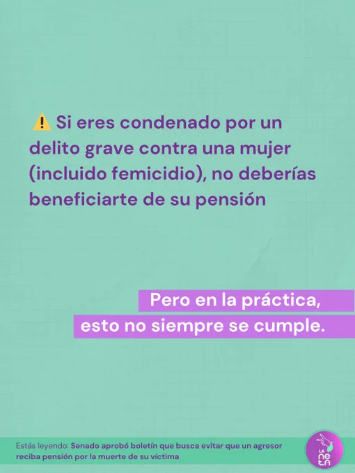 Si eres condenado por un delito grave contra una mujer (incluido femicidio), no deberías beneficiarte de su pensión

Pero en la práctica,
esto no siempre se cumple.