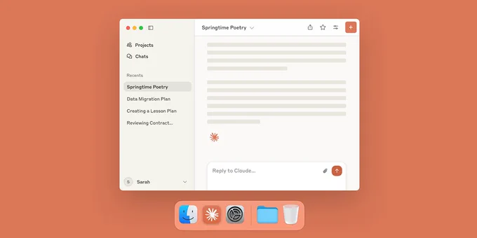 A desktop app interface displays a document titled "Springtime Poetry" with an orange background and recent file options on the left.