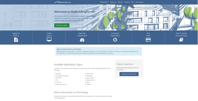 A screenshot from the MyBuildingPermit.com home page.