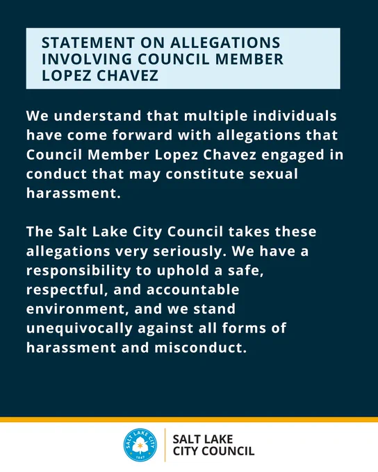 Image of a statement issued by the Salt Lake City Council regarding allegations involving Council Member Lopez Chavez. 