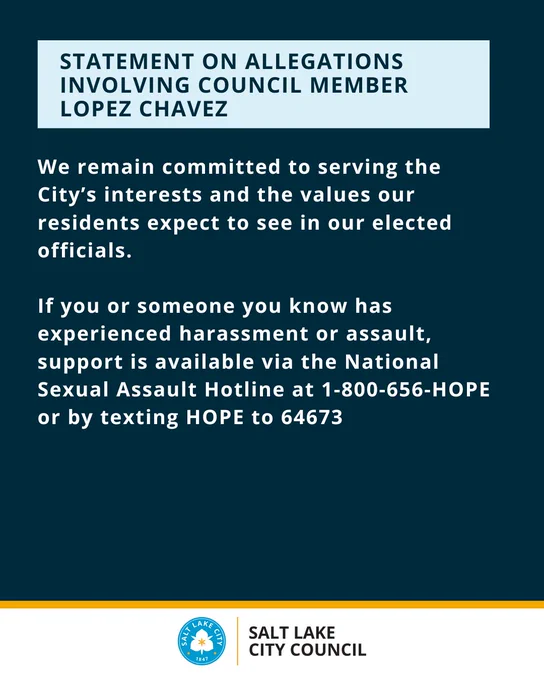 Image of a statement issued by the Salt Lake City Council regarding allegations involving Council Member Lopez Chavez. 