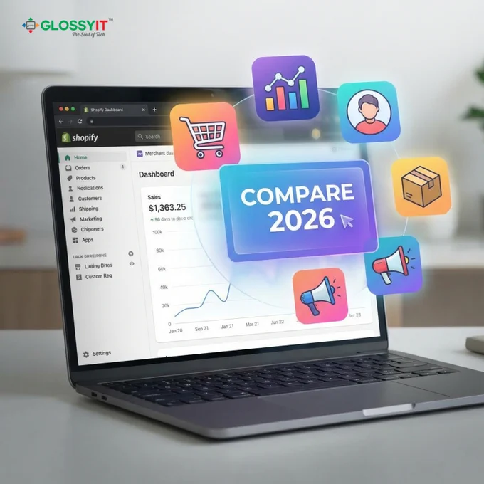 Shopify dashboard
Multiple app icons floating with “Compare 2026”