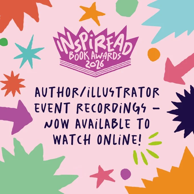 A pink graphic which says: author/illustrator event recordings - Now available to watch online!