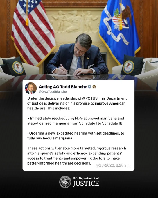 Justice Department Places FDA-Approved Marijuana Products and Products Containing Marijuana Subject to a Qualifying State-issued License in Schedule III, Strengthening Medical Research While Maintaining Strict Federal Controls