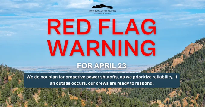 A graphic that says Red Flag Warning for April 23.