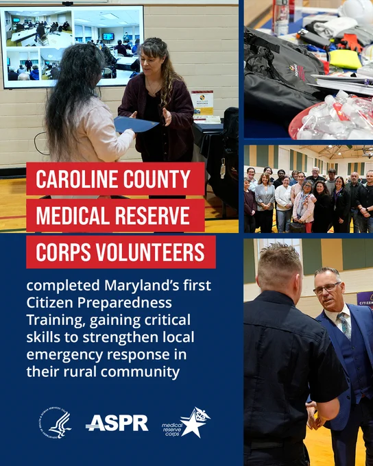 Caroline County Medical Reserve Corps Volunteers completed Maryland's first Citizen's Preparedness Training, gaining critical skills to strengthen local emergency response in their community.