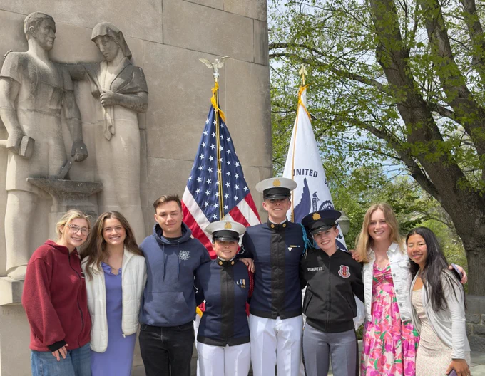 Group photo of three cadets and others in front of the U.S. and coast guard flag

Congratulations to this year’s CSPI scholarship recipients:
• Conner Waldron — Management ’27
• Elliot Mell — Mathematics ’27
• Matthew Dillon — Building Construction ’27
• Iona Prendergast — Communication ’28
• Nick Kohmuench — National Security and Foreign Affairs ’2