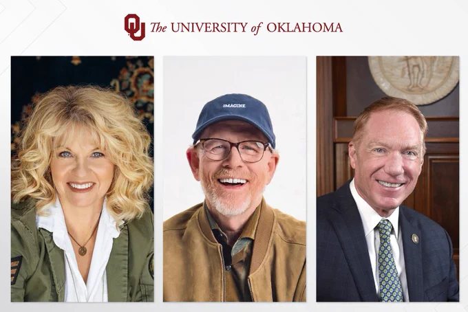 Headshots from left to right of Sherri Coale, Ron Howard (photo credit: Dan Prakopcyk), and Bill G. Lance Jr. 

The University of Oklahoma logo is featured at the top of the image.