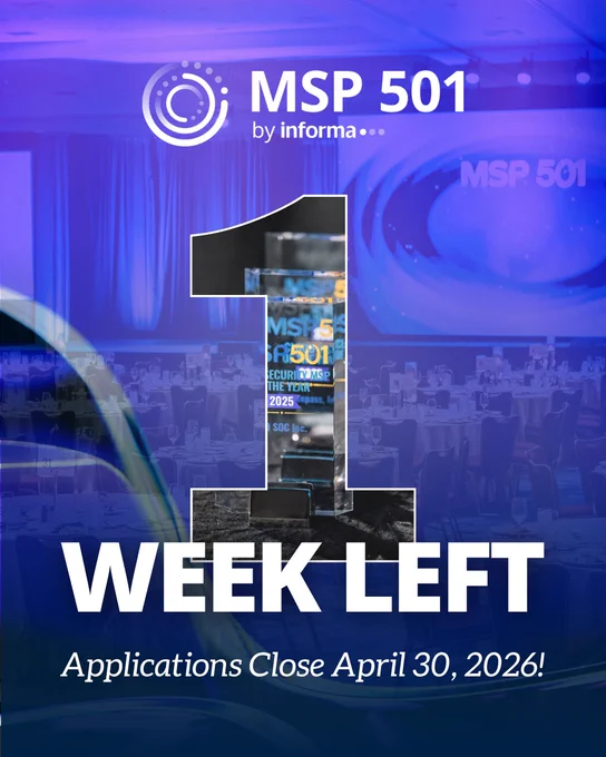 Graphic for the MSP 501. Features a number 1 front and center that highlights \"One Week Left,\" with text underneath that highlights that applications close April 30, 2026!