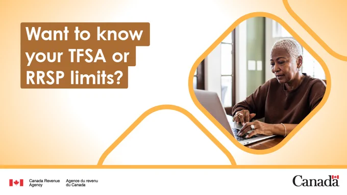 A person works at a laptop. The text reads: “Want to know your TFSA or RRSP limits?”
