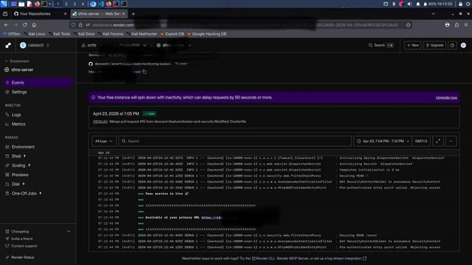 A screenshot showing a successful web service deployment on https://render.com