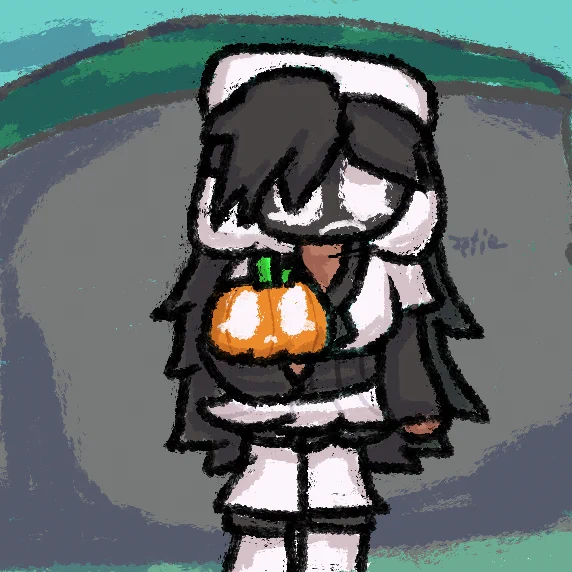 Octobhert is holding a little pumpkin