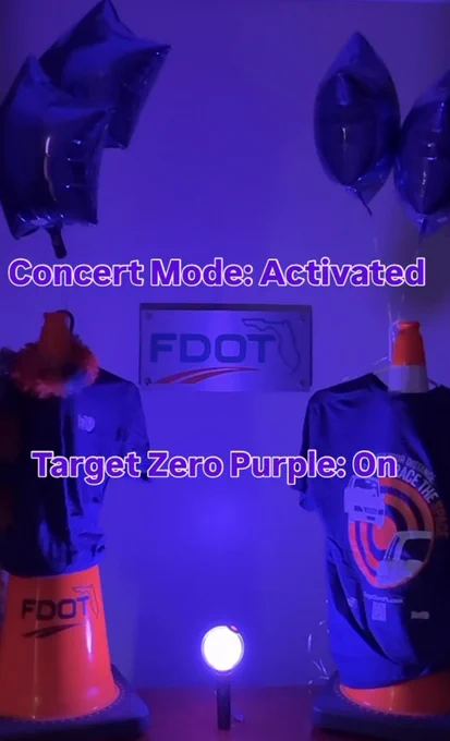 FDOT cones. Concert Mode: Activated. Target Zero Purple: On.