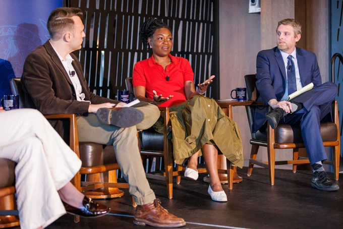 Christopher White, Christine Emba, and Robert Christian at the April 22, 2026 Salt and Light Gathering, “The Crisis of Connection: Strengthening Faith and Relationships” at Georgetown University’s Capitol Campus.