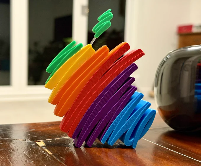 The Apple 50th anniversary logo, 3D printed.