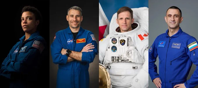 A collage featuring the four members of NASA\u2019s SpaceX Crew-13 mission: from left to right, NASA astronauts Jessica Watkins and Luke Delaney, CSA (Canadian Space Agency) astronaut Joshua Kutryk, and Roscosmos cosmonaut Sergey Teteryatnikov. Credit: NASA