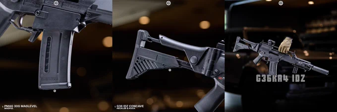RailScales QTR-LT Stop, RSB/M M-LOK VFG, HTP Solo's M-LOK Scales (Dragon, Black, 1-Slot & 1.5-Slot), G36 GIP MLOK Rails (Short & Long), Halftop Mount for Scout Light Pro Lights | Heckler & Koch G36KA4 IdZ, S5 Tactical SG-36 Receiver, HK SL8/G36 Sight Rail w/ Flip Up Sights (PN: 202961), HK G36 IDZ Concave Stock (PN: 211116), HK G36 30rd Magazine, Aimpoint Micro T1 RDS w/ American Defense MFG T1/T2 Low Mount, B&T MARS 5.56 QD Suppressor, Surefire M340V-Pro Scout Light Pro IR Light w/ CSM-07 Switch. 