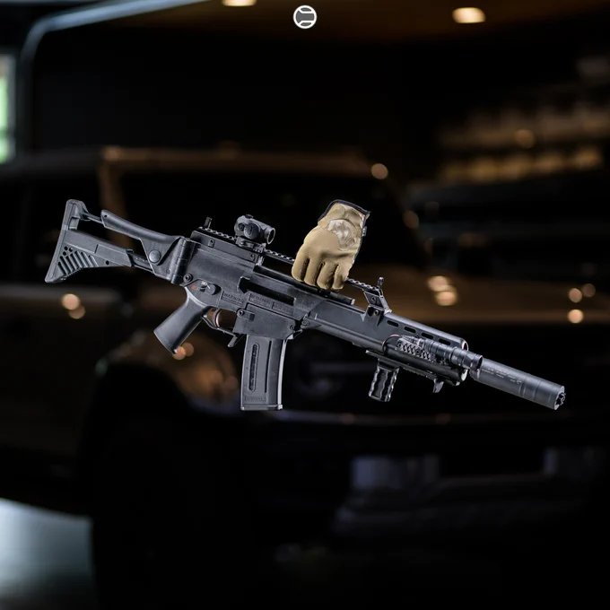 RailScales QTR-LT Stop, RSB/M M-LOK VFG, HTP Solo's M-LOK Scales (Dragon, Black, 1-Slot & 1.5-Slot), G36 GIP MLOK Rails (Short & Long), Halftop Mount for Scout Light Pro Lights | Heckler & Koch G36KA4 IdZ, S5 Tactical SG-36 Receiver, HK SL8/G36 Sight Rail w/ Flip Up Sights (PN: 202961), HK G36 IDZ Concave Stock (PN: 211116), HK G36 30rd Magazine, Aimpoint Micro T1 RDS w/ American Defense MFG T1/T2 Low Mount, B&T MARS 5.56 QD Suppressor, Surefire M340V-Pro Scout Light Pro IR Light w/ CSM-07 Switch. 